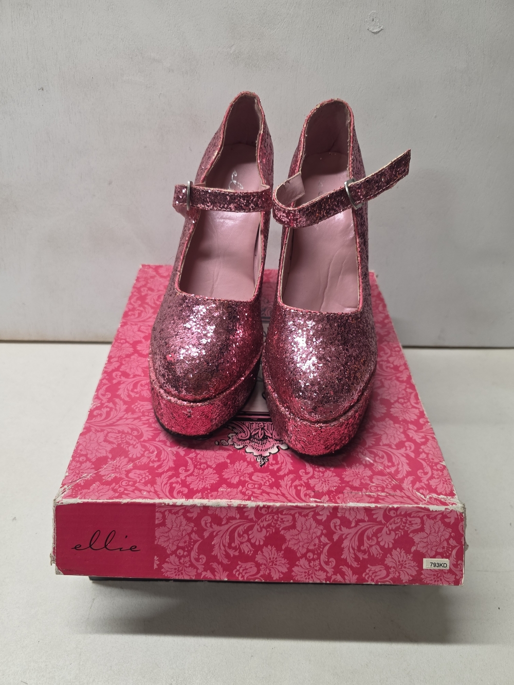 Ellie 557 Eden-G Pink Glitter Platform Mary Jane Heels Womens Size 6